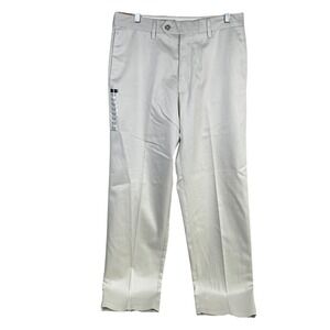 New Haggar VIP Trouser Khaki Pants Mens 32x32 Beige Cotton Flat Front Flex Waist